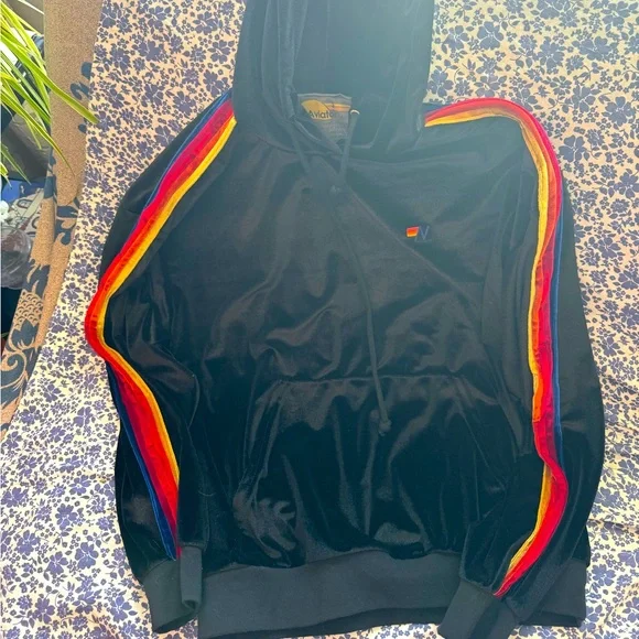 Aviator nation black velour velvet hoodie size small new with tag ! - Picture 1 of 3